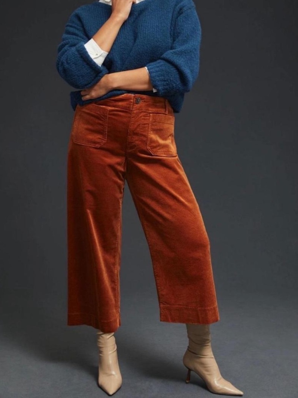 Maeve Rust Corduroy Cropped Wide-Leg Pants